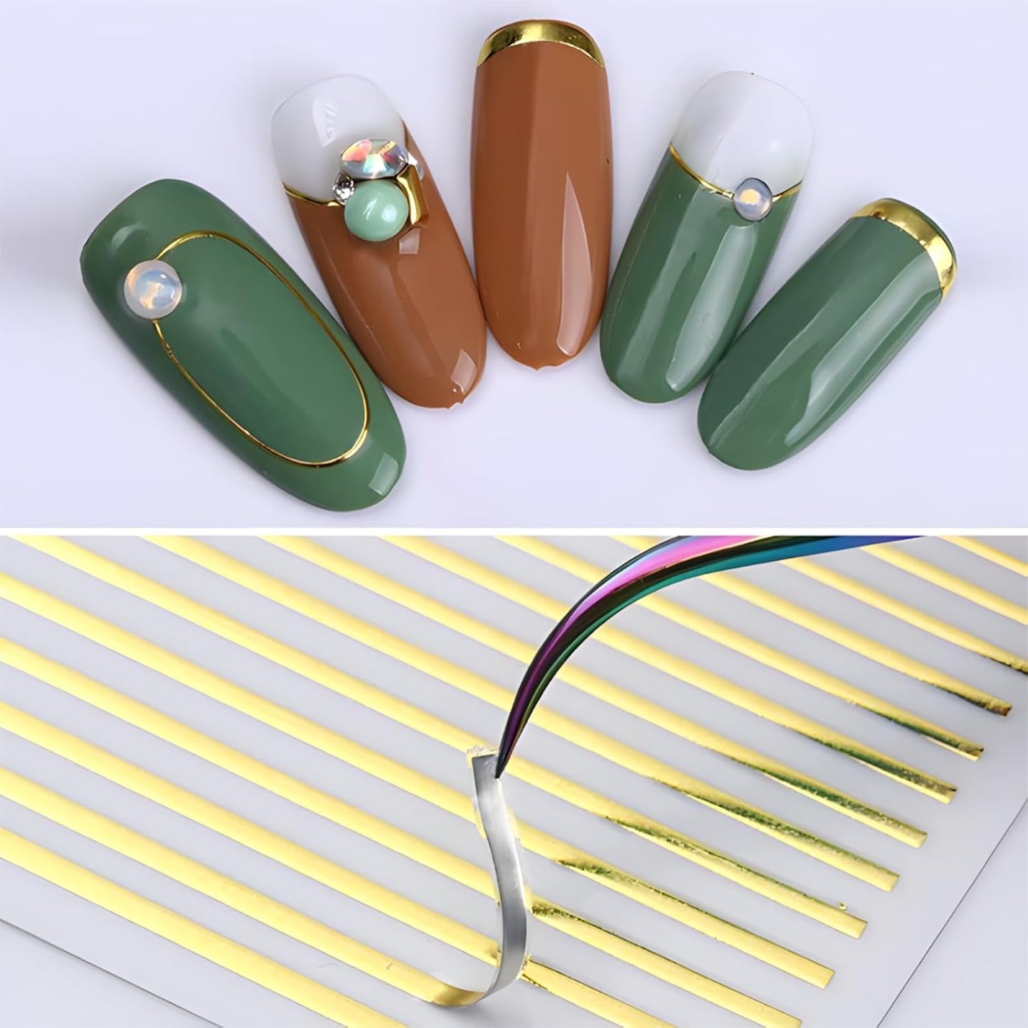 12 Sheets Gold Nail Stickers for Nail Art 3D Self Adhesive Line Nail Decals Gold Nail Art Stickers Gold Stripe Wave Nail Design French Nail Supplies for DIY Manicure Decoration for Women-FemmiqueWomen