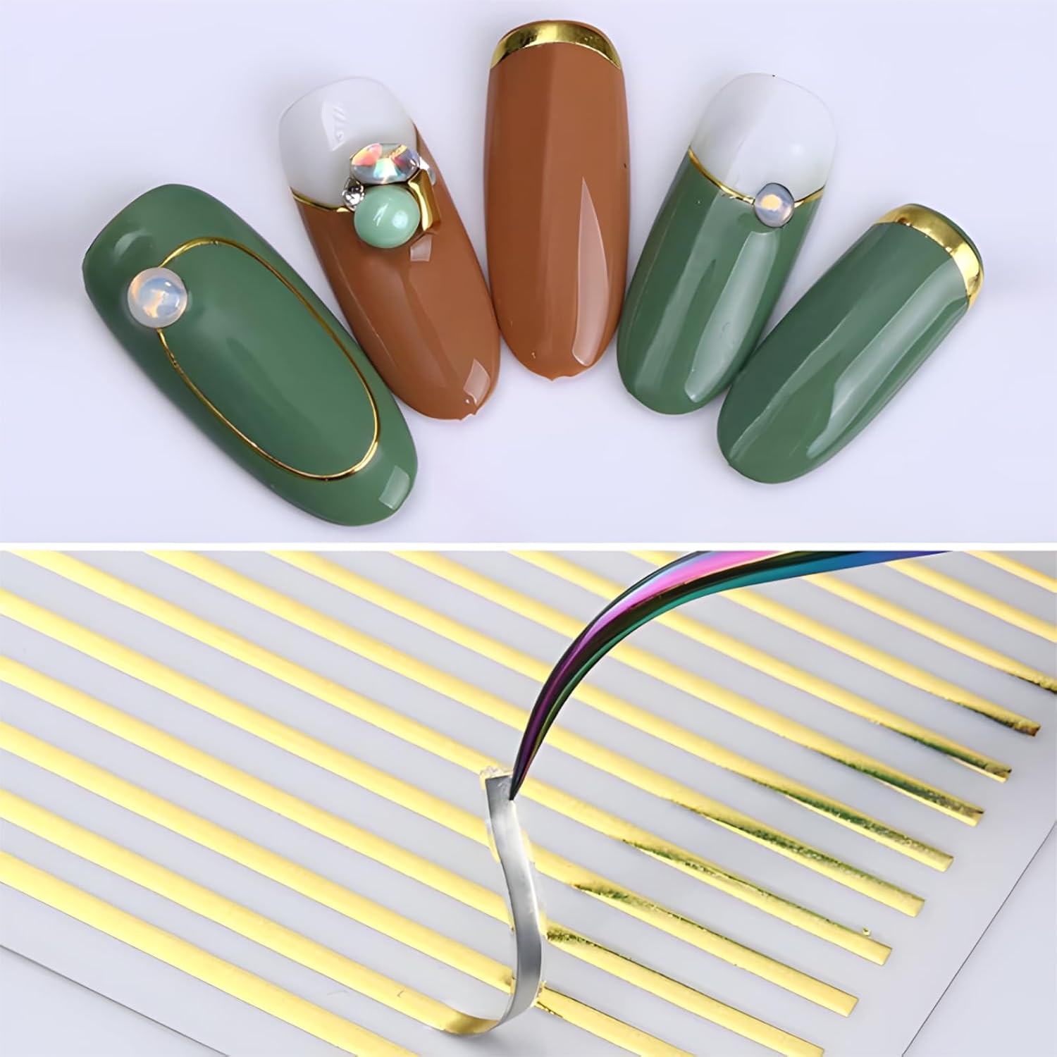 12 Sheets Gold Nail Stickers for Nail Art 3D Self Adhesive Line Nail Decals Gold Nail Art Stickers Gold Stripe Wave Nail Design French Nail Supplies for DIY Manicure Decoration for Women-FemmiqueWomen