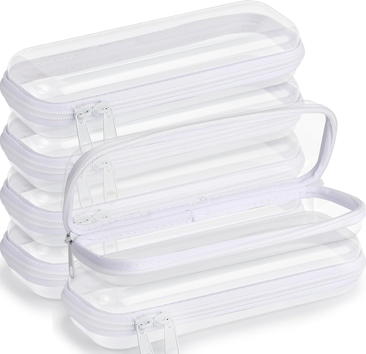 Sanwuta 6 Pcs Clear Hard Zipper Case Pencil Pouches Hard Plastic Zipper Pouches Makeup Bag Transparent Cases for Snacks Plastic Storage Organizer Box for Travel(White,7.87 x 2.56 x 1.57 Inch)-FemmiqueWomen