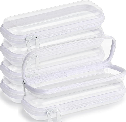 Sanwuta 6 Pcs Clear Hard Zipper Case Pencil Pouches Hard Plastic Zipper Pouches Makeup Bag Transparent Cases for Snacks Plastic Storage Organizer Box for Travel(White,7.87 x 2.56 x 1.57 Inch)-FemmiqueWomen