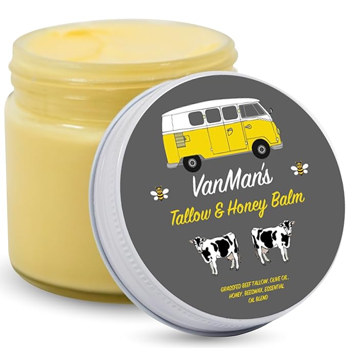 Vanman's - Tallow and Honey Balm Jumbo - Tallow Face Moisturizer with Pure Grass-Fed/Finished Beef Tallow for Skin and Essential Oils, Organic Raw Honey and Beeswax, Cold Pressed Olive Oil - 6 oz-FemmiqueWomen