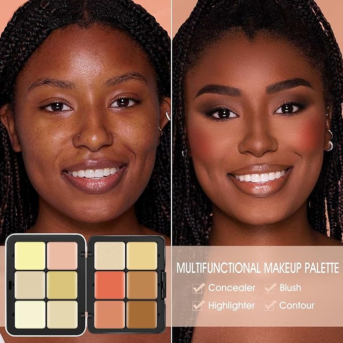 12 Colors Cream [Blush+Contour+Concealer+Highlighter] Makeup Palette for Cheeks - Multi-functional Makeup Palette with Brush, Natural Matte Long Wearing, Waterproof Face Makeup Palette (#04)-FemmiqueWomen