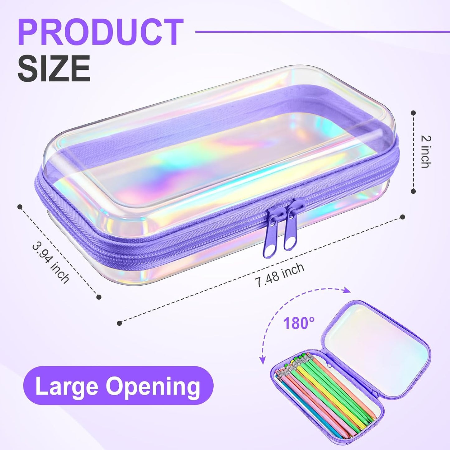 Hoolerry 4 Pcs Hard Clear Zipper Case Makeup Bags Plastic Pencil Pouch Transparent Storage Box Containers for Cosmetics, Snacks, Building Blocks, Puzzles(Purple Laser,7.5 x 3.9 x 2 in)-FemmiqueWomen