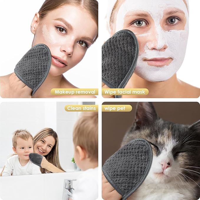 SINLAND Reusable Makeup Remover Pads For Face,Eye,Lips Microfiber Gentle Facial Cleansing Cloths for All Skin Types Friendly for Makeup Remover With Laundry Bag 5.1inchx3.93inch Gray Pack of 6-FemmiqueWomen