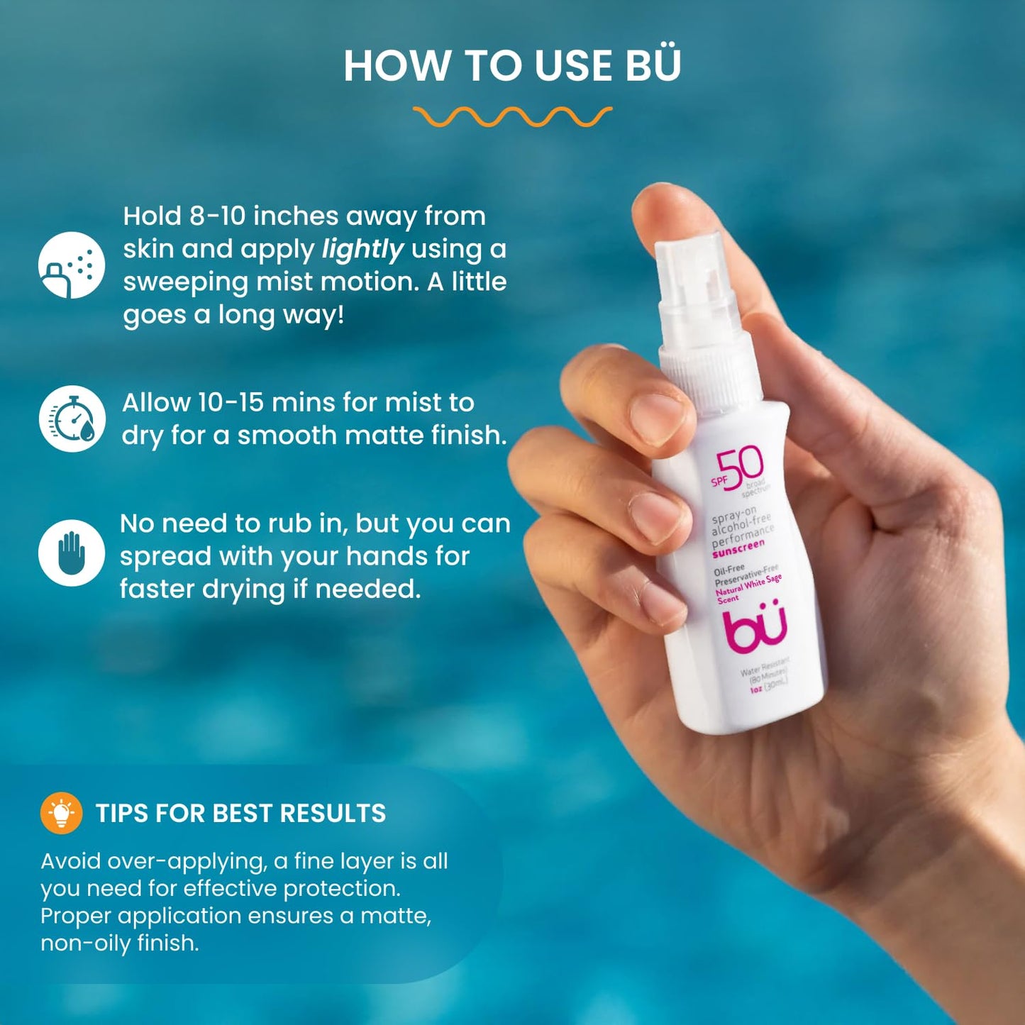 BU SPF 50 Sunscreen Spray for Face and Body, TSA Travel Size Sunscreen, Clear, Non Greasy, Water Resistant, for Sensitive Skin, White Sage 1 oz-FemmiqueWomen