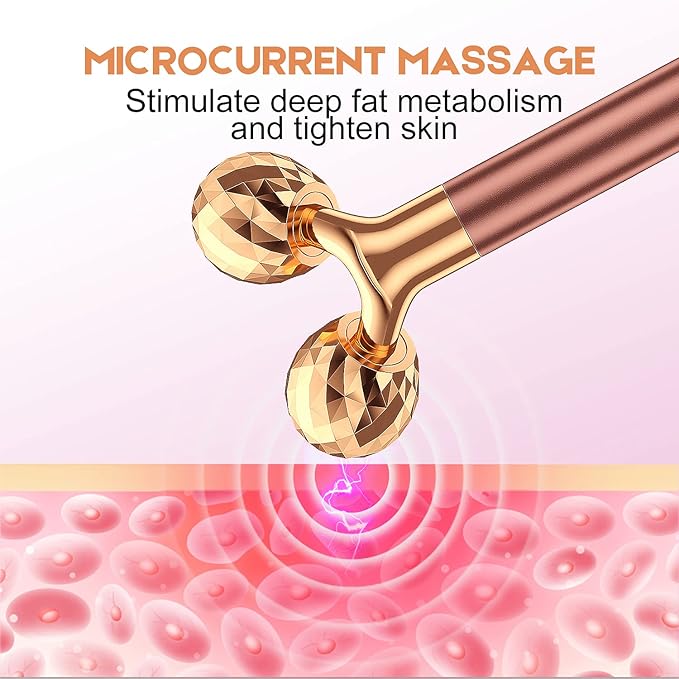 2-IN-1 Beauty Bar 24k Golden Pulse Facial Face Massager, Electric 3D Roller and T Shape Arm Eye Nose Head Massager Facial Roller Massager Kit Skin Care Tools-FemmiqueWomen