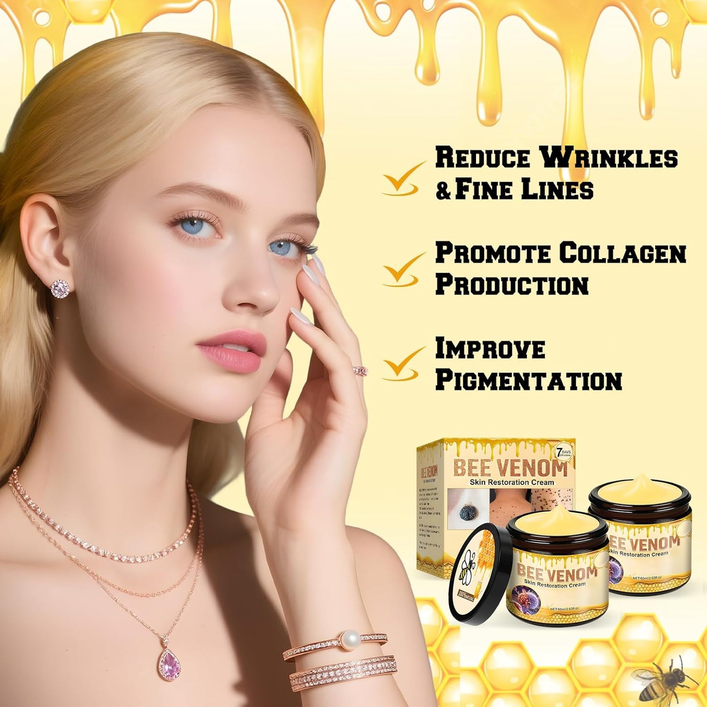 2PCS Bee Venom Skin Restoration Cream, Bee Venom Treatment Cream, Skin Treatment for Firming, Wrinkle Reduction & Moisturizing, Suitable for All Skin Types-FemmiqueWomen