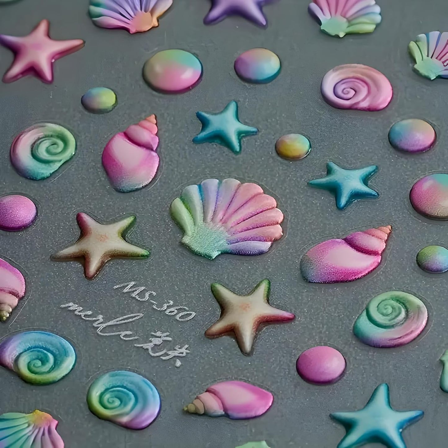 2 Sheets Starfish Nail Stickers - 5D Embossed Self-Adhesive Decals for Summer Nail Art - Colorful Beach Shell Design Supplies Decoration for Women and Girls-FemmiqueWomen