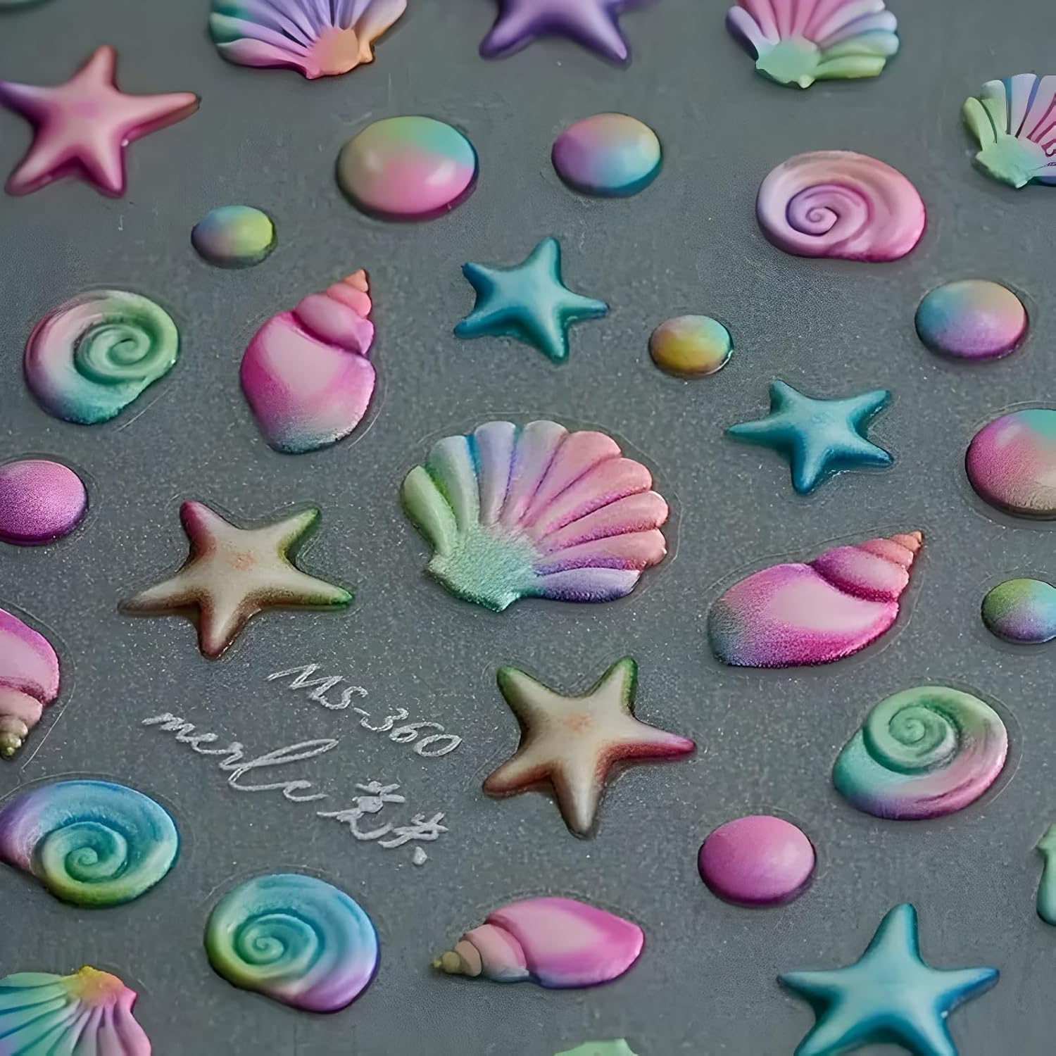 2 Sheets Starfish Nail Stickers - 5D Embossed Self-Adhesive Decals for Summer Nail Art - Colorful Beach Shell Design Supplies Decoration for Women and Girls-FemmiqueWomen