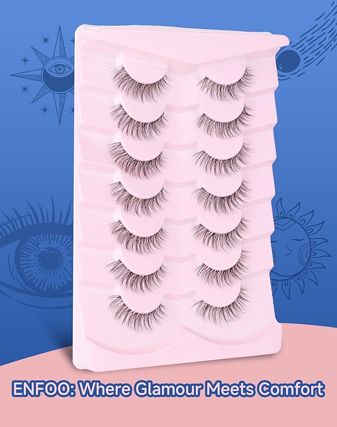 Short Lashes Natural Look Everyday Wispy Eyelashes Mink Flared Eyelashes Strip False Eye Lash Soft Clear Band 7 Pairs SF-05-FemmiqueWomen