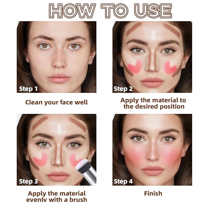 3Pcs Cream Contour Stick Makeup Set, Cream Bronzer Blush Highlighter Stick for Cheeks Eyes Lips, Long Lasting Waterproof Blendable Dewy Finish Face Stick Trio Wand for All Skin (1+3+6)-FemmiqueWomen