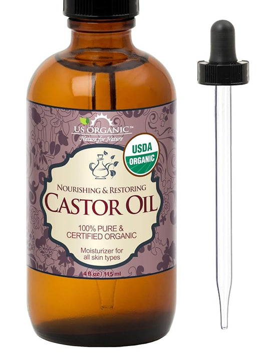 US Organic Castor Oil, USDA Certified Organic,Expeller Pressed, Hexane Free, 100% Pure & Natural moisturizing and emollient properties, For Skin, Hair Care, Eyelashes, DIY projects (4 oz (115 ml))-FemmiqueWomen