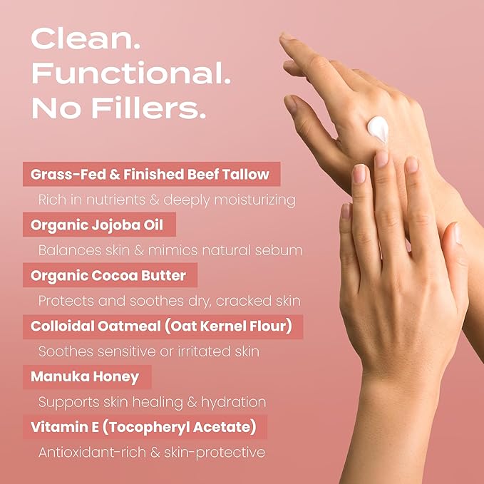 Body Restore Grass Fed Whipped Beef Tallow for Skin, Face, Body, Dry Skin - with Manuka Honey, Jojoba Oil, Birthday Gifts for Women, Men, Travel Essentials, Self Care - Citrus-FemmiqueWomen