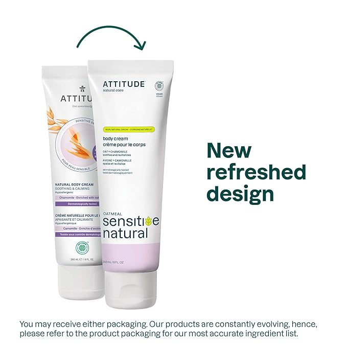 ATTITUDE Body Cream for Sensitive Skin with Oat, EWG Verified, Dermatologically Tested, Vegan, Chamomile, 8 Fl Oz-FemmiqueWomen
