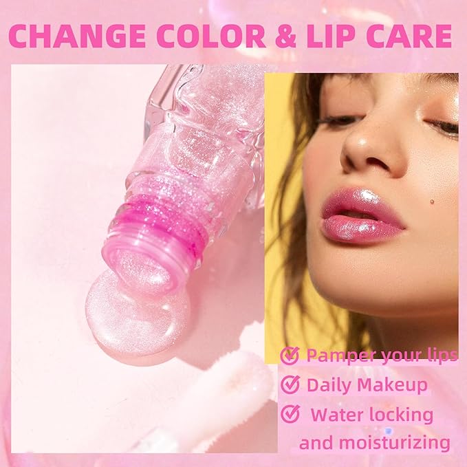 2Pcs Magic Color Changing Moisturizing Lip Glow Oil Plumping Glimmer Glow Lipstick, Hydrating Lip Gloss Lip Balm Transparent Lip Care, Long Lasting Moisturizing Non-sticky Fresh Texture Lip Oil-FemmiqueWomen