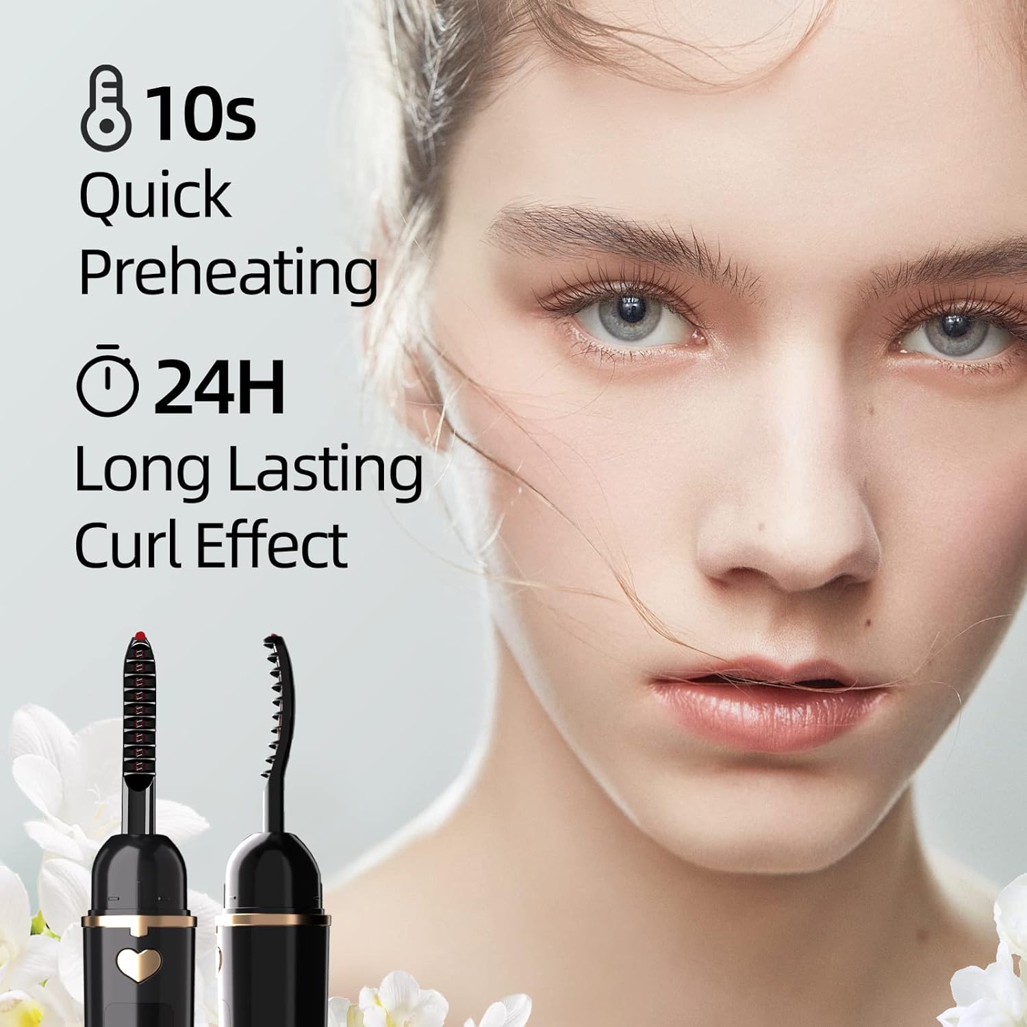 Heated Eyelash Curler, Heated Lash Curler, Portable USB C Rechargeable Eyelash Curler 24H Long Lasting Intelligent Power Off Electric Eyelash Curler with Eyelash Comb for Makeup - Black-FemmiqueWomen