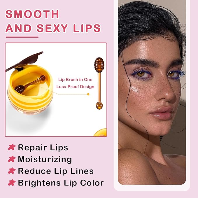 2PCS Bee Lip Balm Honey Pot Cherry Honey Lip Balm Sleeping Lip Mask Silky Hydrating Bee Lip Balm Honey Lip Mask Overnight Lip Care Products(Honey+Cherry)-FemmiqueWomen