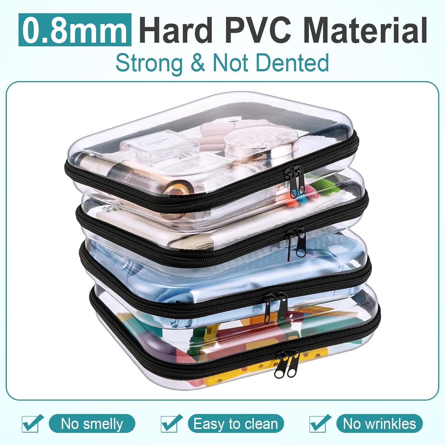 Sanwuta 6 Pcs Clear Hard Zipper Case Pencil Pouches Hard Plastic Zipper Pouches Makeup Bag Transparent Cases for Snacks Plastic Storage Organizer Box for Travel(Black,9.84 x 7.87 x 2 Inch)-FemmiqueWomen