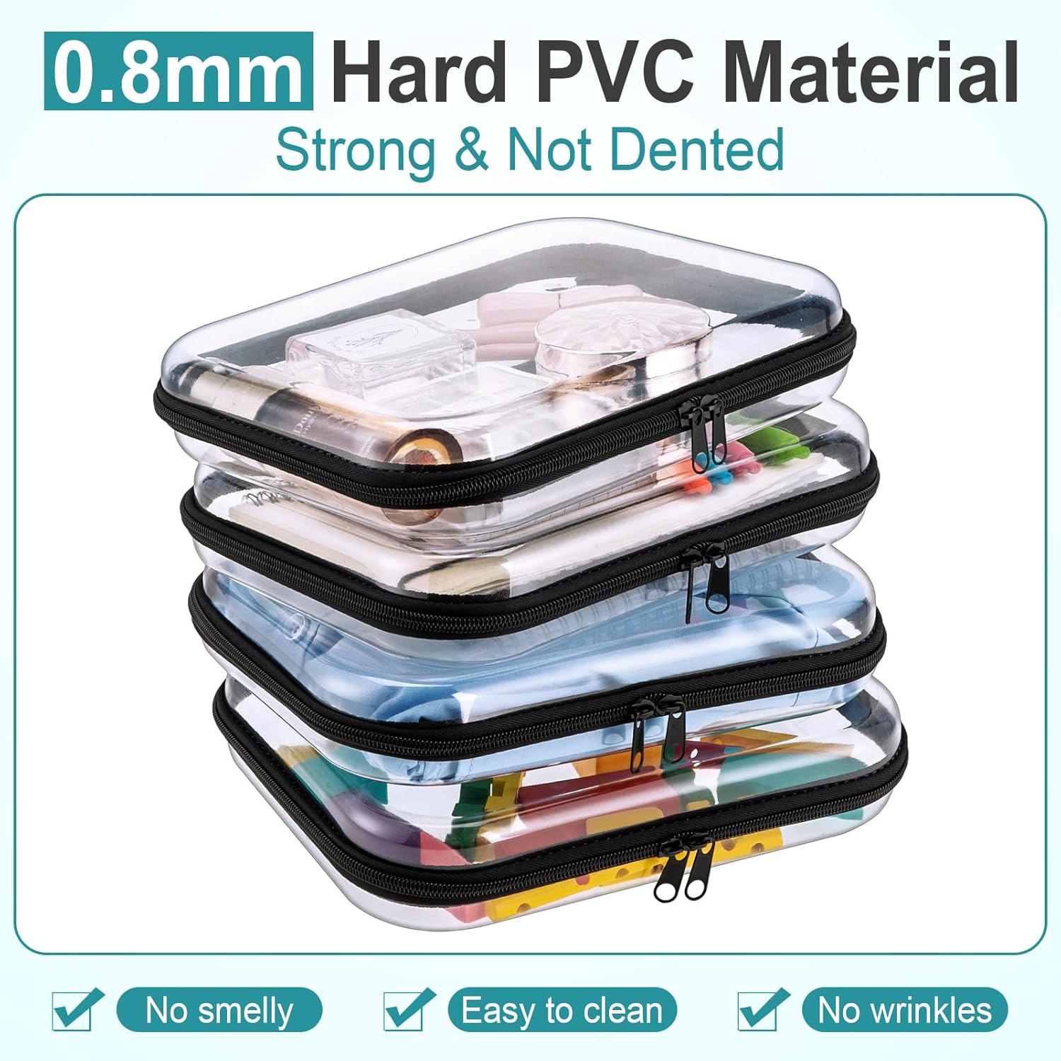 Sanwuta 6 Pcs Clear Hard Zipper Case Pencil Pouches Hard Plastic Zipper Pouches Makeup Bag Transparent Cases for Snacks Plastic Storage Organizer Box for Travel(Black,9.84 x 7.87 x 2 Inch)-FemmiqueWomen