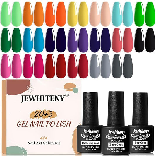 JEWHITENY 23PCS Nail Polish Set 20 Colors Gel Nail Polish Jelly Color Natural and Elegant Long Lasting Suitable for Salon at Home-FemmiqueWomen