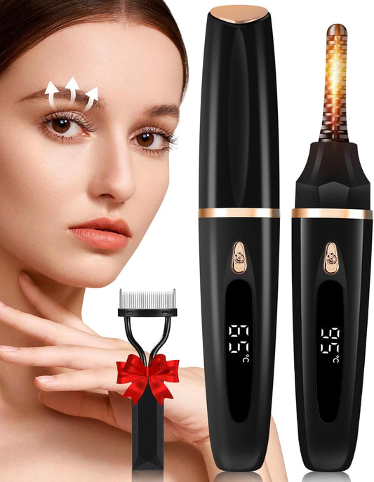 Heated Eyelash Curlers - Eye Lash Curler Heat with Eyelash Comb - Electric Eyelash Curler - Rizador De Pestañasey LED Display 3 Temp Settings USB Charge Natural Curling 24H for Women Makeup Tool Gifts-FemmiqueWomen
