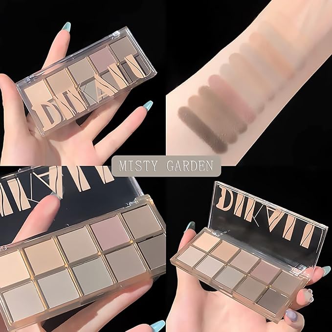 10 Colors Eyeshadow Palette Matte Naked Eye Shadow Makeup,High Pigmented, Naturing-Looking, Ultra-Blendable,Long Lasting High Pigment Nude Eyeshadow with 3 Eyeshadow Brush(Cement color)-FemmiqueWomen