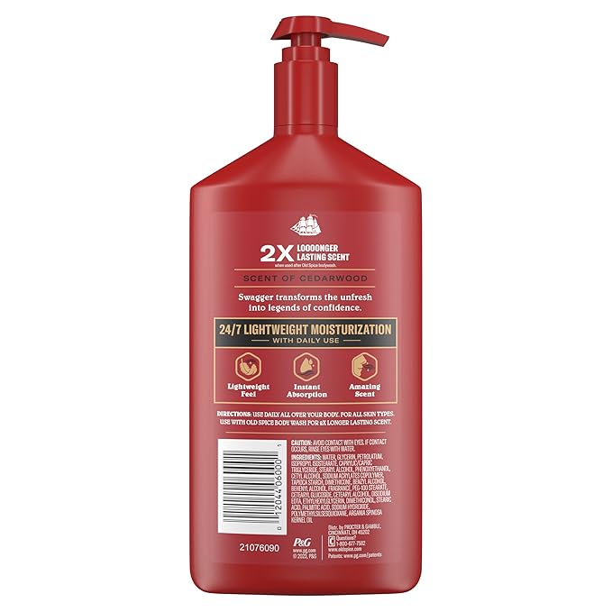 Old Spice Hand, Face & Body Lotion for Men, 24/7 Lightweight Moisturization with Amazing Scent, Instant Absorption, For All Skin Types, Swagger with Cedarwood Scent, 16 oz-FemmiqueWomen