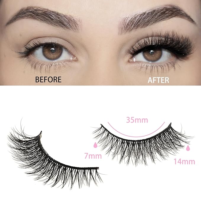 FARRED Cat Eye Lashes Short Natural Eyelashes Fluffy Wispy Lashes 14 Pairs False Lash Wispy Volume Fake Eyelash Faux Mink Strip Lashes Pack for Daily Makeup (F13 | 7-14 mm)-FemmiqueWomen