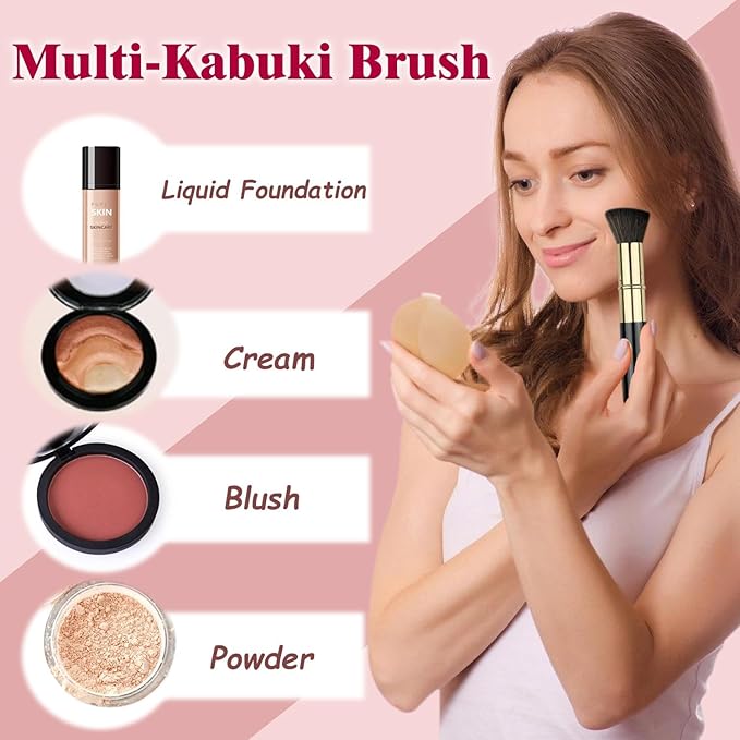 Retractable Kabuki Brush, Travel Powder Foundation Makeup Brush Face Blush Brushes for Liquid, Cream and Powder Face Makeup, Travel Size Makeup Brush-FemmiqueWomen