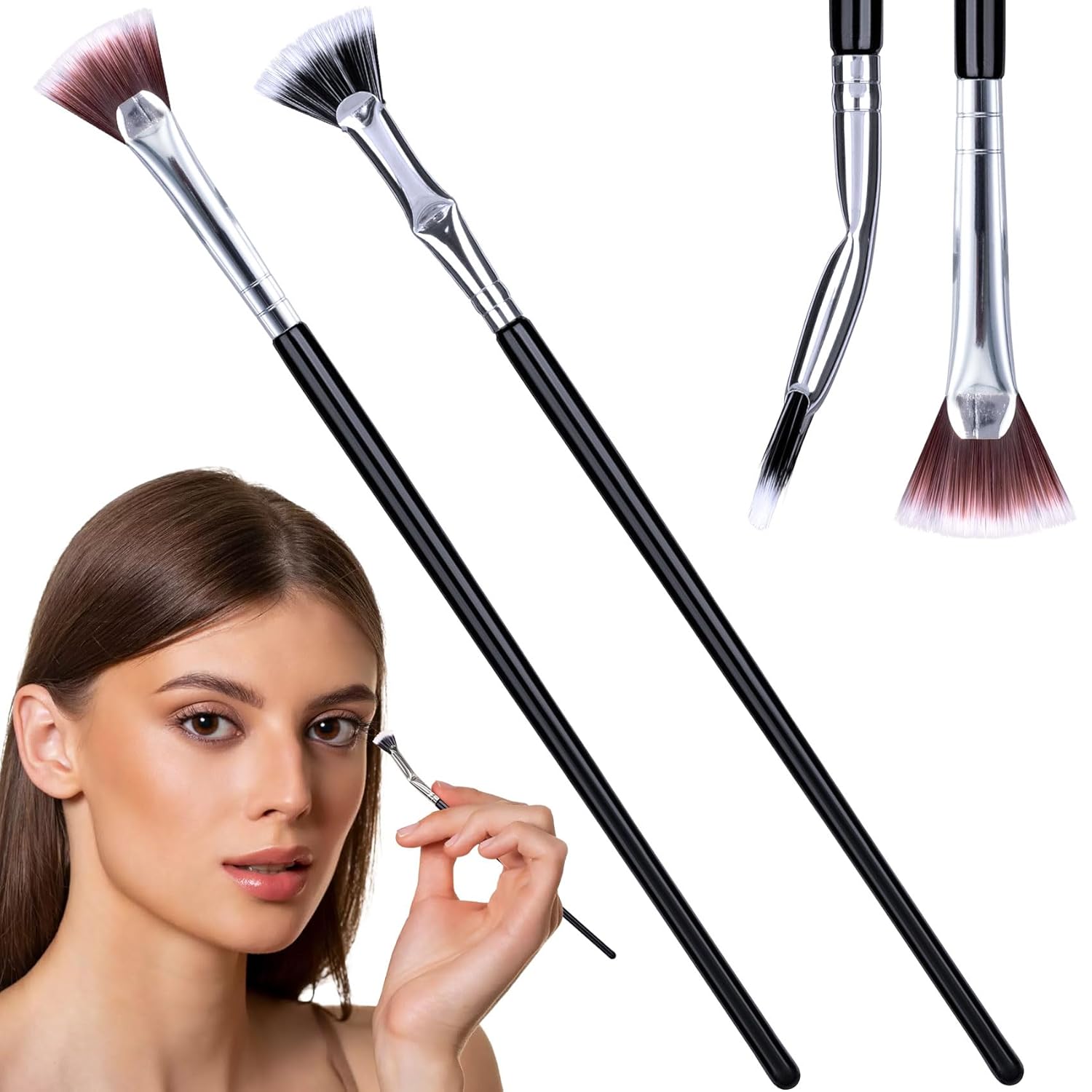 PAGOW 2 Pcs Folding Angle Scalloped Lash Brush, Multifunctional Mascara Fan Brush for Lashes, Eyelash Comb Separator Wands Makeup Tool (Black+Yellow)-FemmiqueWomen