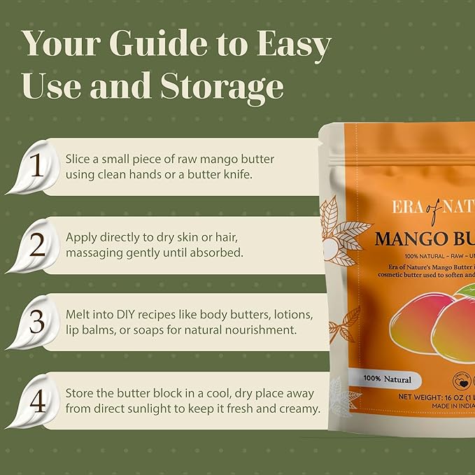 era of nature Organic Unrefined Raw Mango Body Butter Block 16oz - Moisturizing Mango Seed Raw Butter Bar for Skin & Hair, DIY Lip Balm Base, Cream, Soap & Lotion Making Supplies, Personal Skincare-FemmiqueWomen