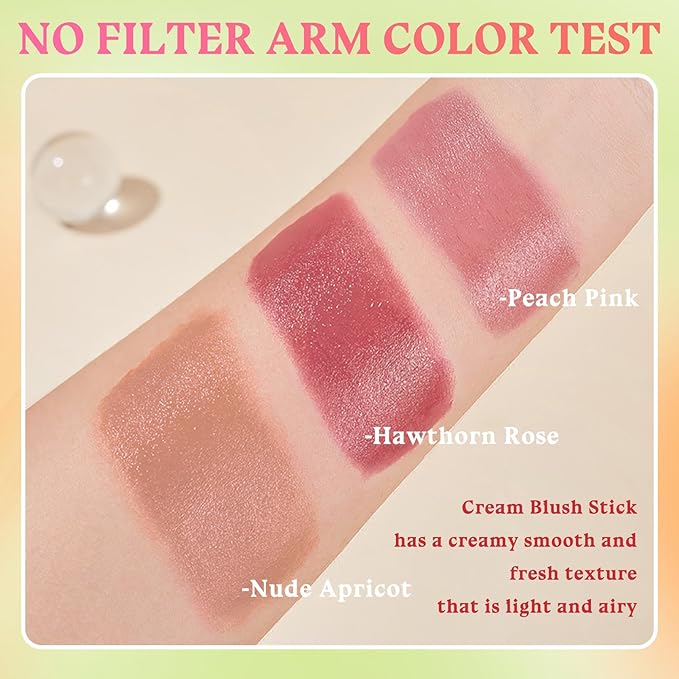 3PCS Blush Stick for Cheeks,Multi-use Solid Matte Makeup Stick Blush Cream for Cheek Eyes and Lips Tint,Moisturizing Tinted Cream Blush,Natural Blendable Cheek Blusher with 3 Makeup Sponges A3-FemmiqueWomen