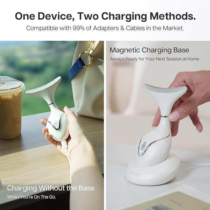 Iris Neck Face Massager, Pro Face Sculpting Tool with Charging Base, All-in-1 Facial Device for Enhanced Absorption, Radiance, Contouring, Elasticity, Home Facial Spa (White)-FemmiqueWomen