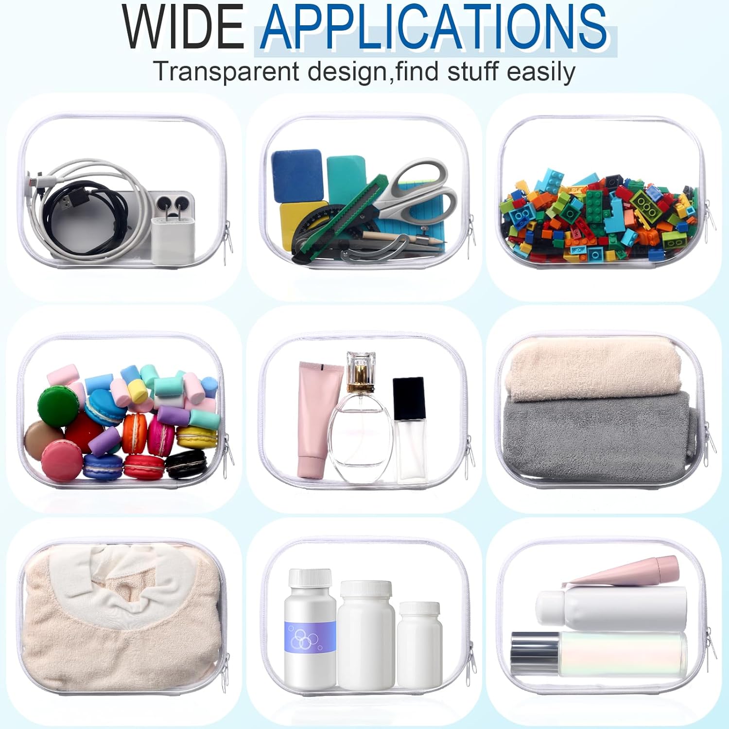 Sanwuta 6 Pcs Clear Hard Zipper Case Pencil Pouches Hard Plastic Zipper Pouches Makeup Bag Transparent Cases for Snacks Plastic Storage Organizer Box for Travel-FemmiqueWomen