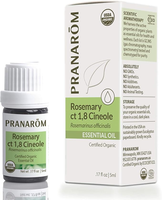 Pranarom USDA Certified Organic Rosemary Cineole Essential Oil (5ml), 100% Pure Undiluted Therapeutic Grade from Tunisia for Aromatherapy, Diffuser, Meditation, Massage, Relaxation-FemmiqueWomen