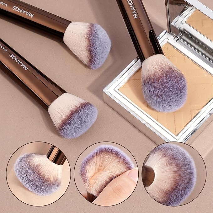 MAANGE 7pcs Makeup Brush Set Double Sided Kabuki Makeup Brushes Contour Brush for Foundation Liquid Powder Concealer Cream Cosmetics Bronzer Blending Blush Buffing Makeup Tools (Coffee)-FemmiqueWomen
