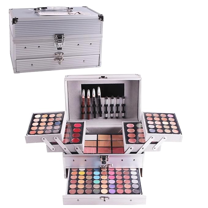 132 Colors All In One Ultimate Color Makeup Kit: Carry All Trunk with Cosmetic Contouring Palette, Concealer, Face Powder, Lip Gloss, Blusher, Contour Shade, Eye Liner, and Eyebrow Powder.-FemmiqueWomen