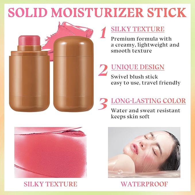 3PCS Blush Stick for Cheeks,Multi-use Solid Matte Makeup Stick Blush Cream for Cheek Eyes and Lips Tint,Moisturizing Tinted Cream Blush,Natural Blendable Cheek Blusher with 3 Makeup Sponges A4-FemmiqueWomen