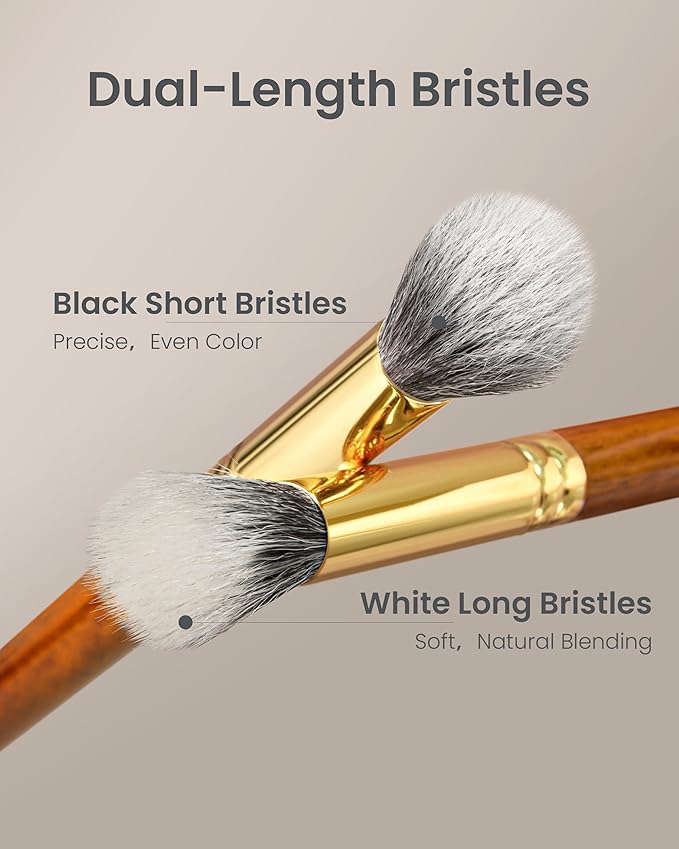 Desert Oak Series Dual Wool Highlighter Brush - Round Dome Goat Hair for Targeted Glow, Powder/Cream Highlight, Bubinga Handle (CM 189)-FemmiqueWomen