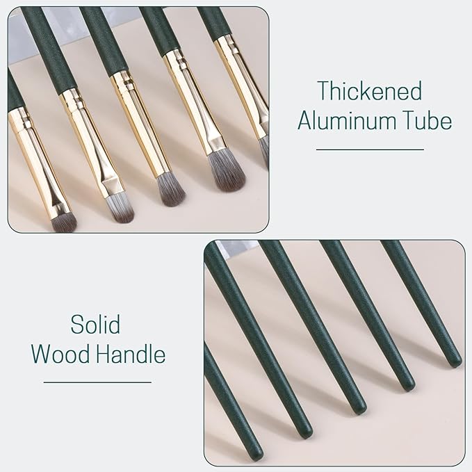 Eyeshadow Makeup Brushes Set with Case 5 PCS Soft Synthetic Hairs Eye Makeup Brushes for Blending Eyebrow Eyeliner Eyeshadow （Green）-FemmiqueWomen