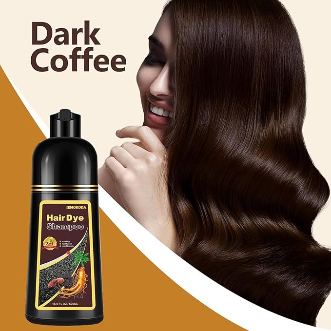 Dark Coffee Hair Dye Shampoo 3 in 1 for Gray Hair, Long-lasting & Natual Hair Color Shampoo, Herbal Ingredients Natural Shampoo Hair Dye Effect in Minutes, Gifts for Men Women 500ml-FemmiqueWomen