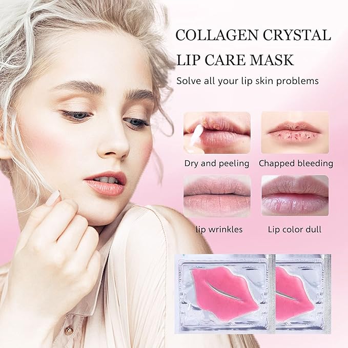 30 pieces of Moisturizing Collagen Crystal Lip Mask - Anti-Ageing & Anti Chapped, Reduce lip Wrinkles, Fade Lip Color, Make Skin Smooth And Firm Collagen Lip Pieces (Pink)-FemmiqueWomen