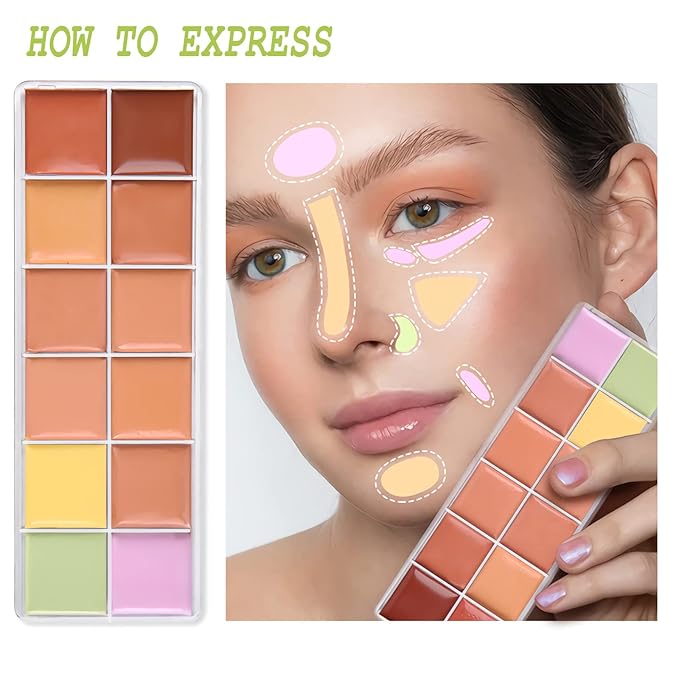 12 Color Correcting Concealer Palette, Cream Color Corrector Contour Makeup Palette，Contouring Foundation Highlighting Concealer Palette for Conceals Dark Circles, Redness, Acne, Blemish-FemmiqueWomen