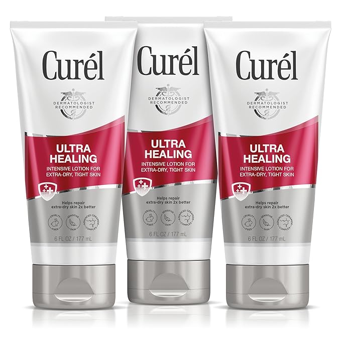 Curel Ultra Healing Intensive Fragrance-Free Lotion For Extra-Dry Skin, Ideal for Sensitive Skin, Cruelty Free, Paraben Free, Dermatologist Recommended, 6 Oz, Pack of 3-FemmiqueWomen