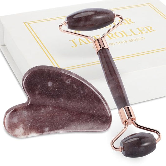 Jade Roller for Face, Facial Roller Massager Skin Care Tool, Gua Sha Facial Tools for Face, Neck, Eyes, Reduce Puffiness of The Skin(Purple)-FemmiqueWomen