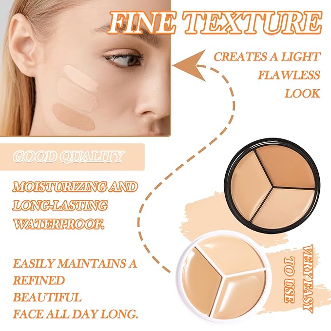 3 Colors Correcting Concealer Makeup Cream Contour Palette,Cream Makeup Palette,Contouring Foundation Highlighting Concealer Palette with Bursh,Professional Concealer Foundation Palette for Women-FemmiqueWomen