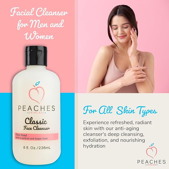 Hydrating Facial Cleanser – Gentle Daily Face Wash with Grapefruit, Sugar Cane, and Gotu Kola – Lightly Exfoliating Vegan Formula for All Skin Types – Classic Cleanser (8 oz)-FemmiqueWomen