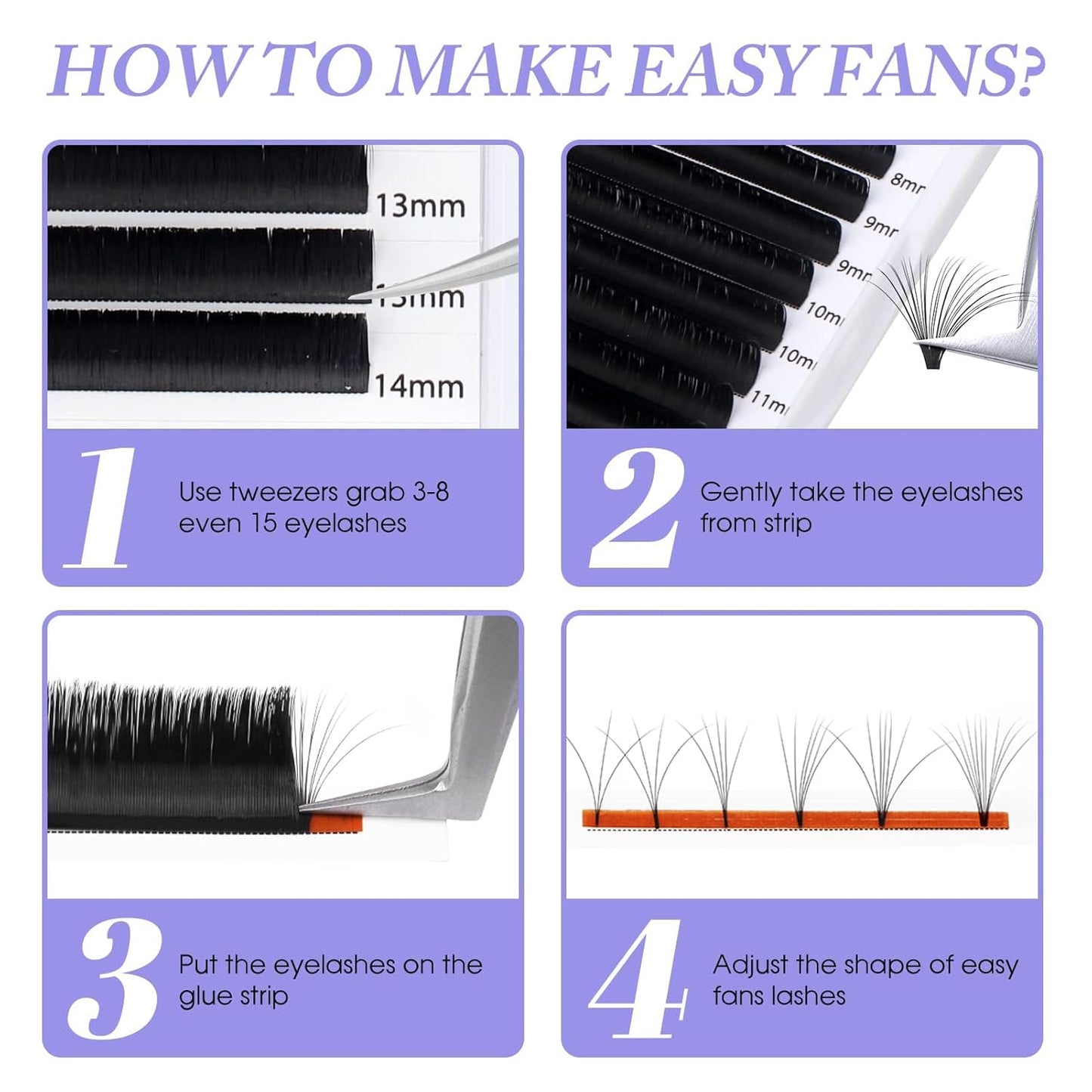 Easy Fan Volume for Lash Artists: Wendy, Handmade Fans for Eyelash Extensions, Self Fanning, Blooming, Black, D Curl, 0.03mm, 14-20mm, KH126-FemmiqueWomen