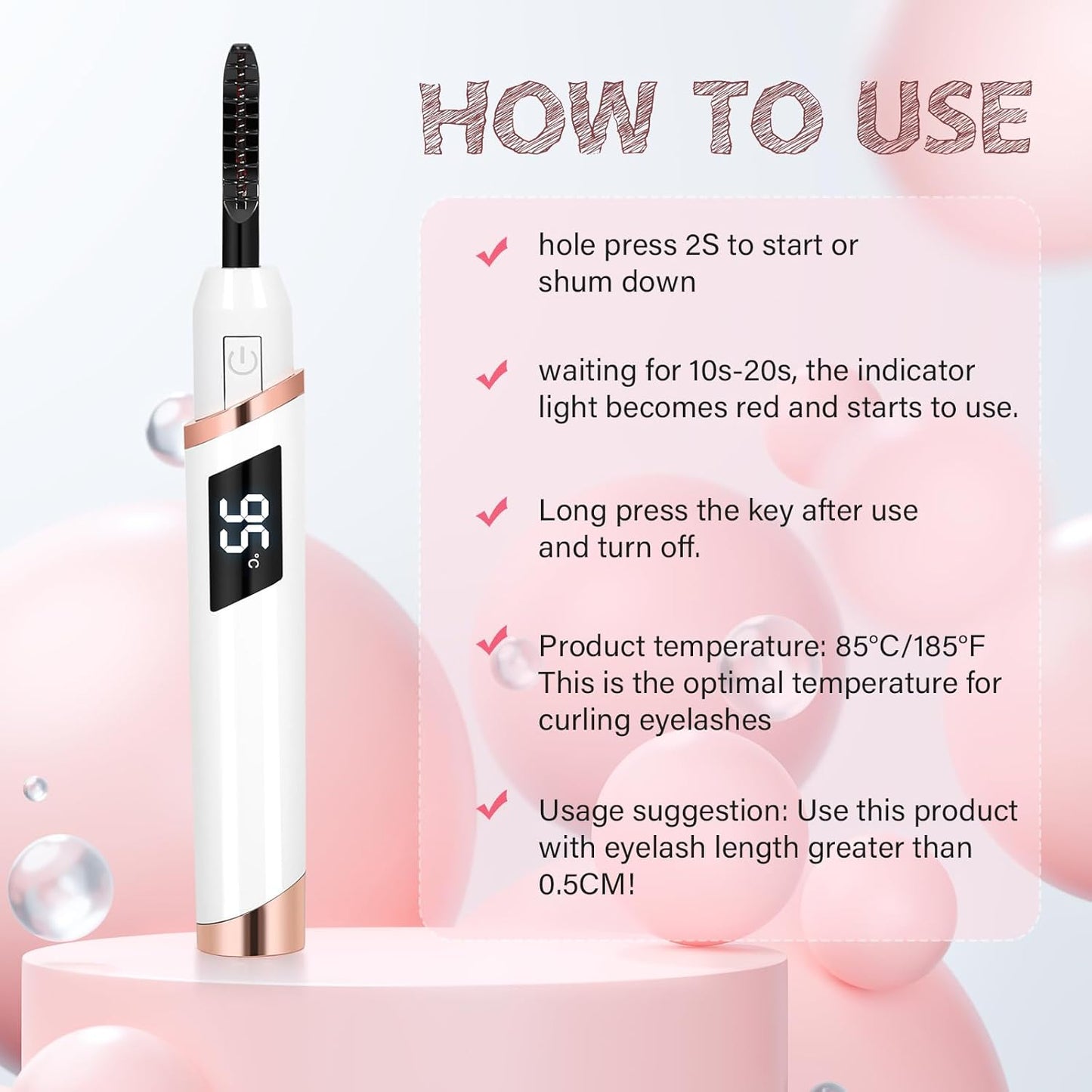 Heated Eyelash Curler for Women, Electric Lash Curler with 10s Fast Heating, 4 Adjustable Temp (65°C-95°C), 24H Curl, USB-C Rechargeable, Ergonomic Design, Travel-Friendly Makeup Tool Gift-FemmiqueWomen