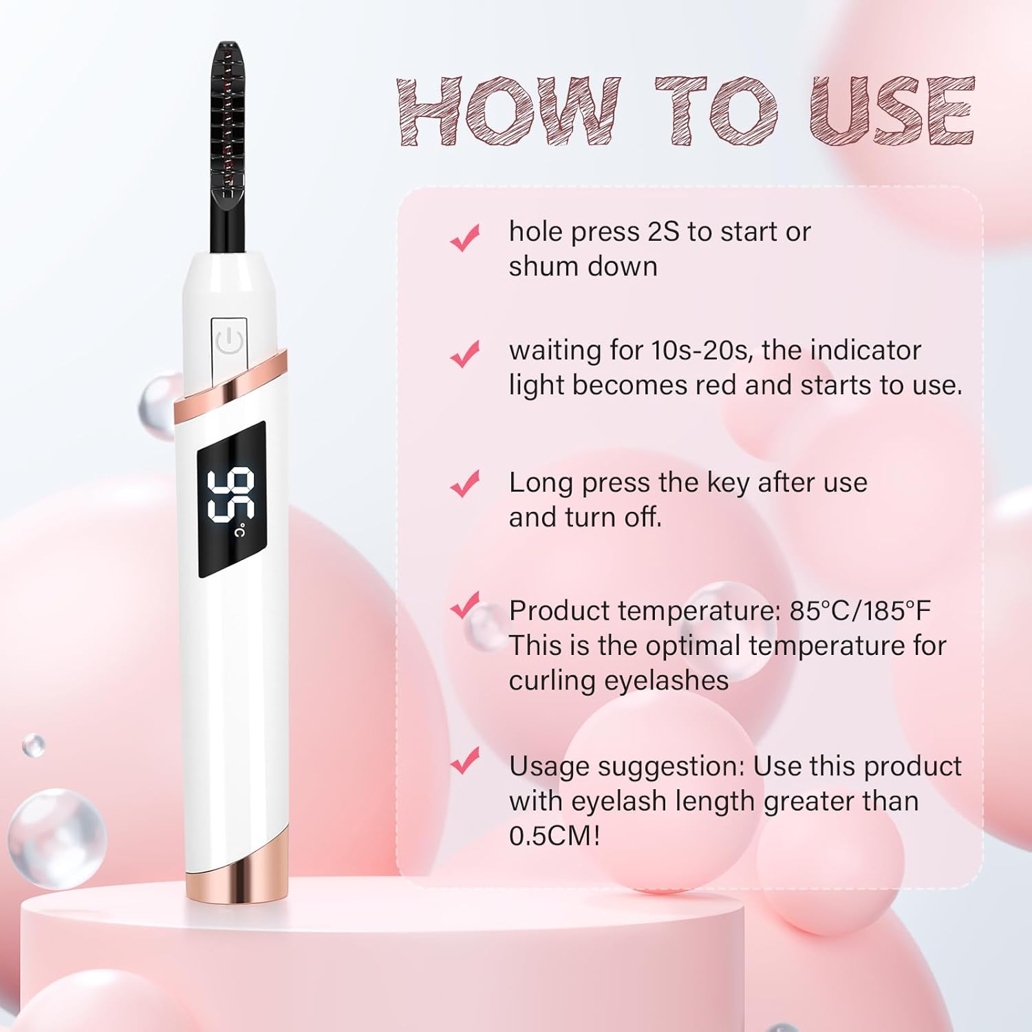 Heated Eyelash Curler for Women, Electric Lash Curler with 10s Fast Heating, 4 Adjustable Temp (65°C-95°C), 24H Curl, USB-C Rechargeable, Ergonomic Design, Travel-Friendly Makeup Tool Gift-FemmiqueWomen